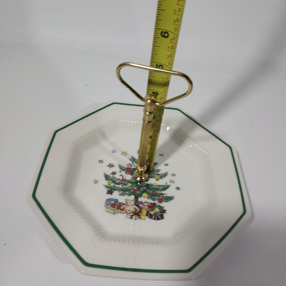 Nikko Happy Holiday Porcelain 2 Tier Octagon Serving Tray w/ Post Gold Handle - Picture 5 of 13